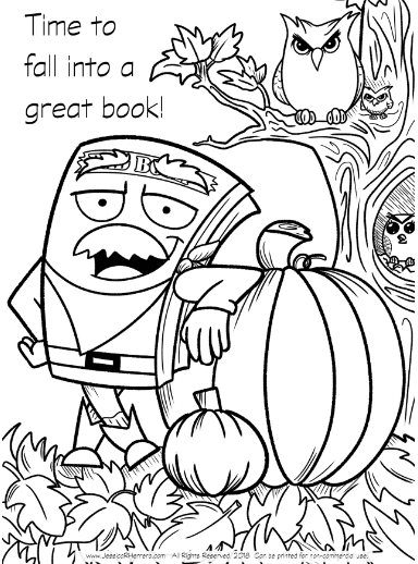 Fall Bad Book Coloring Page – Fall into Reading by Jessica R. Herrera